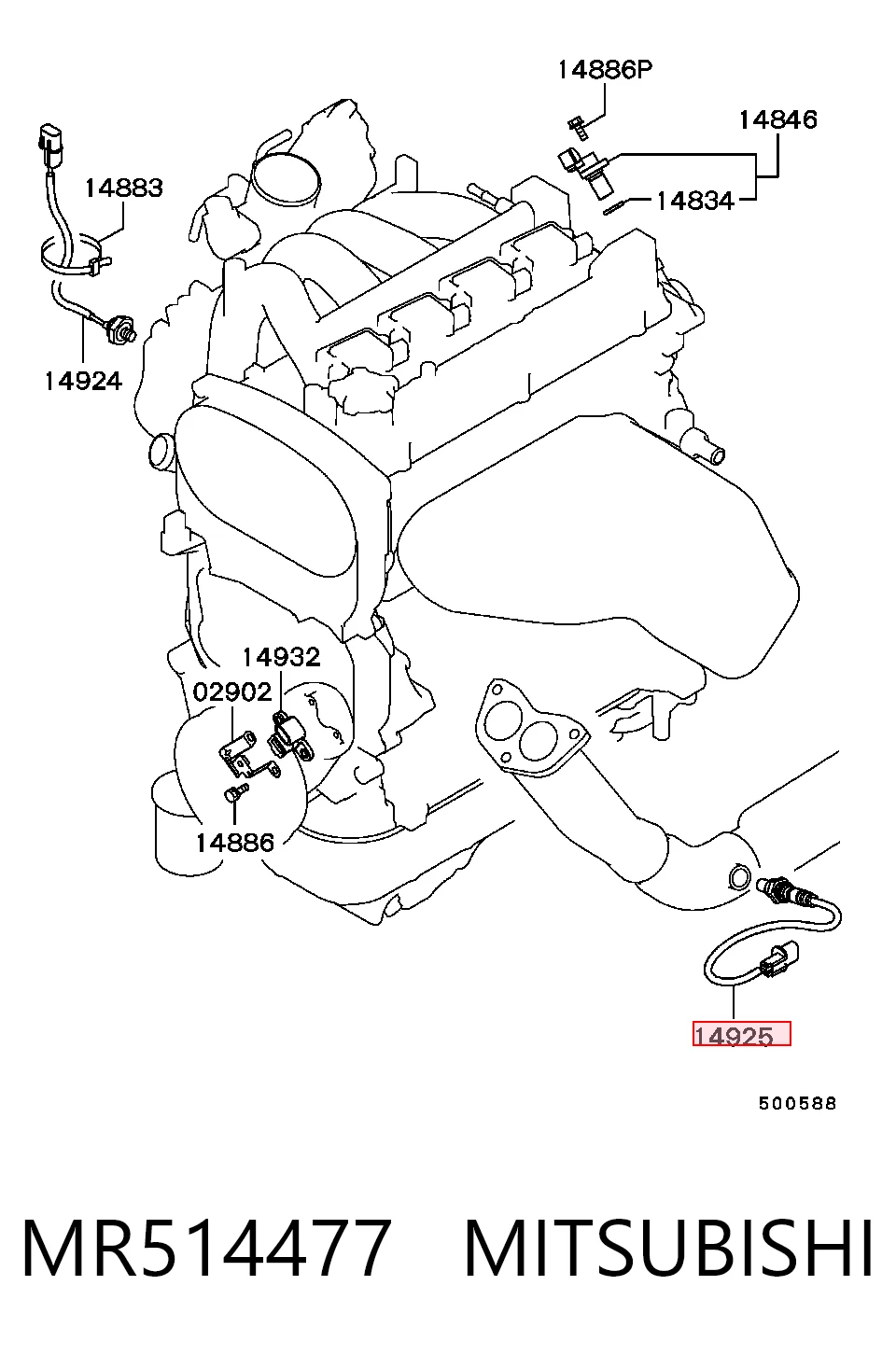 MR514477 Mitsubishi Лямбдазонд, датчик кисню до каталізатора, лівий