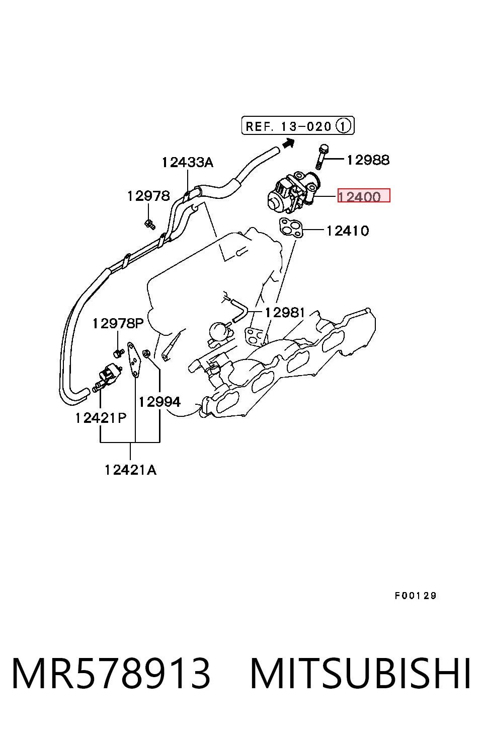 MR578913 Mitsubishi Клапан рециркуляції відпрацьованих газів EGR