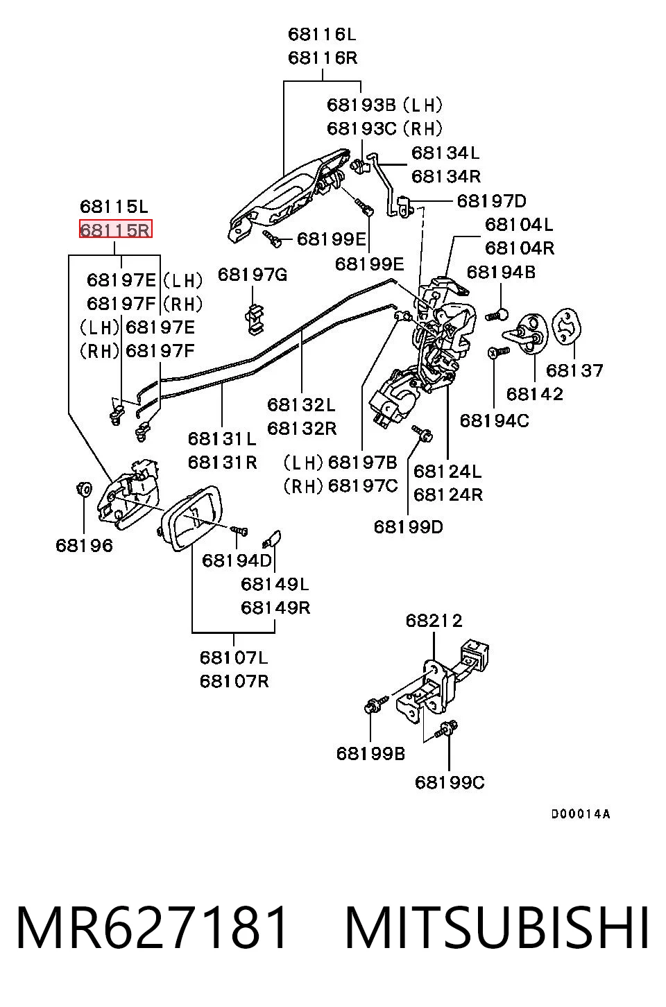 MR627181 Mitsubishi Ручка передніх дверей внутрішня, ліва