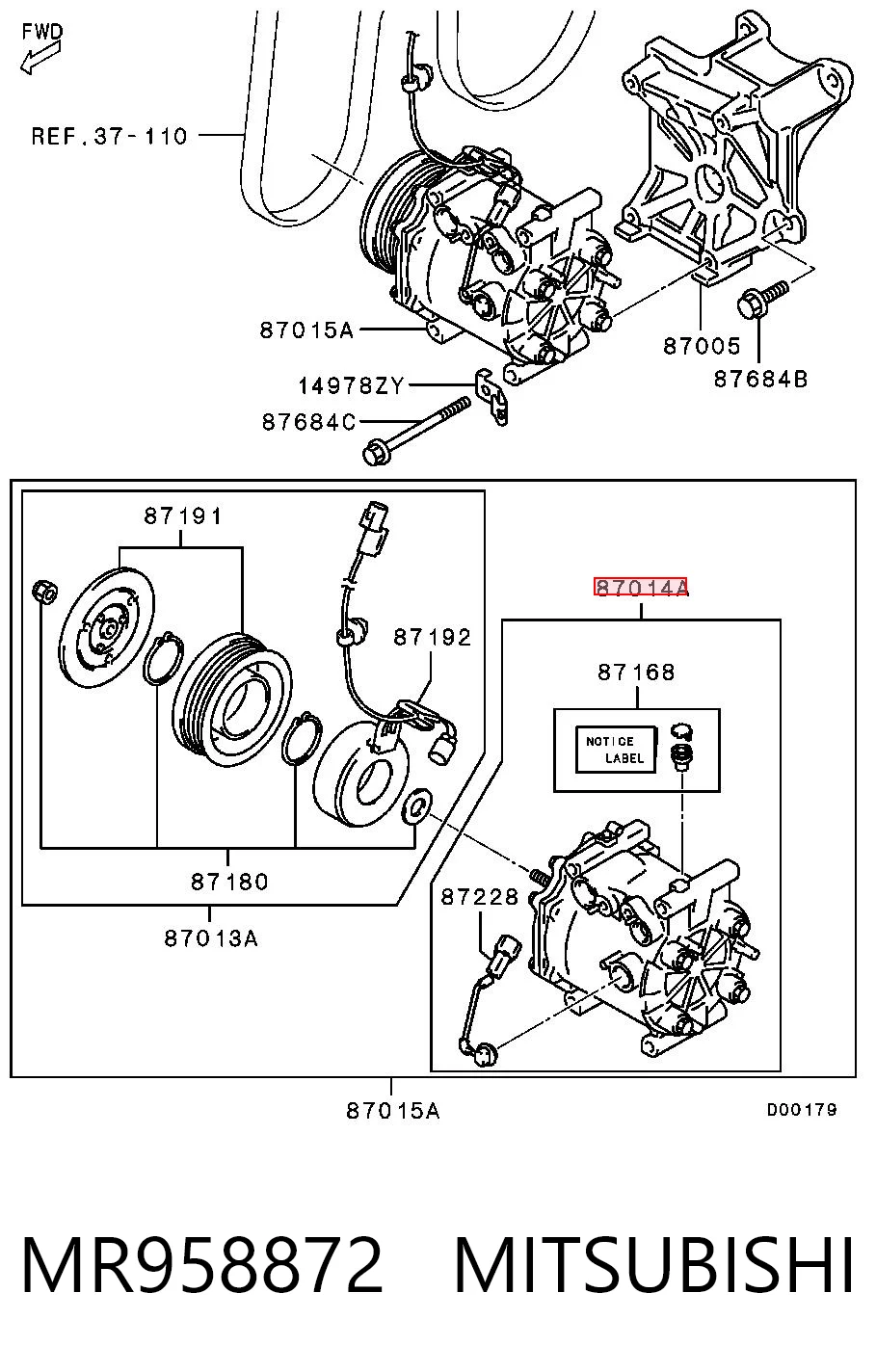 MR958872 Mitsubishi Компресор холодоагенту