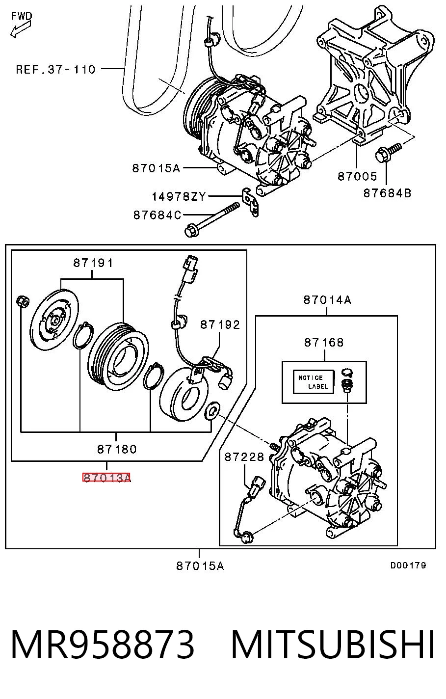 MR958873 Mitsubishi Привід компресора системи опалення
