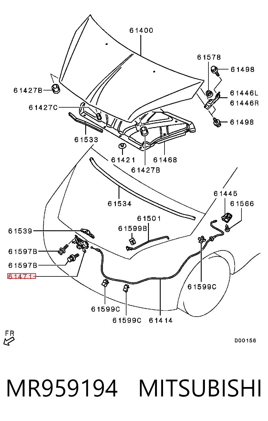 Запор капота (замок і привід замка капота) на Mitsubishi Colt VI Z3A