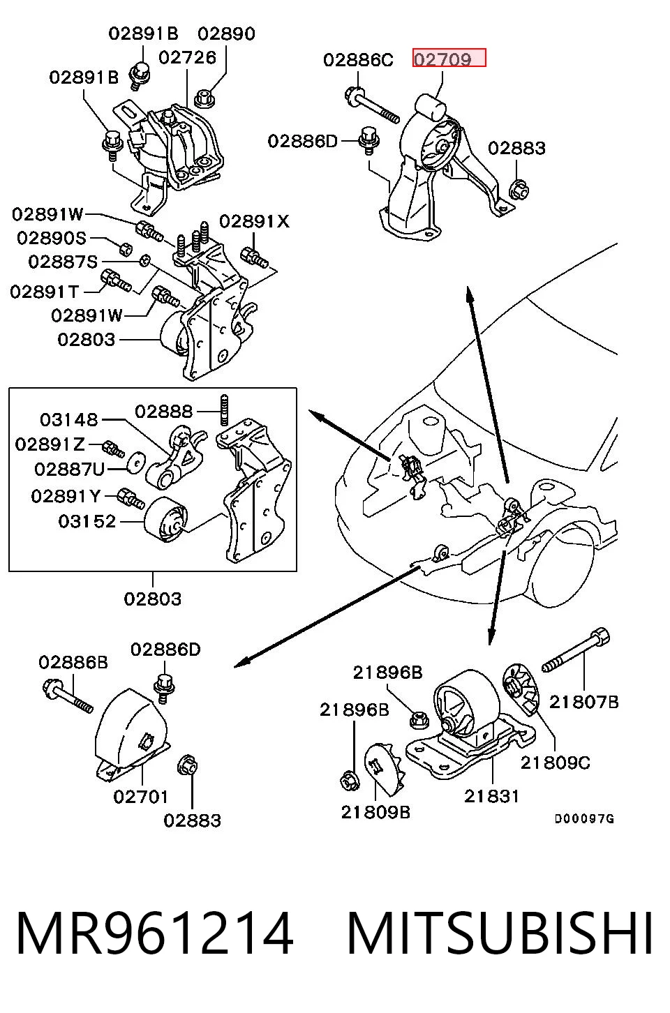 Подушка (опора) двигуна, задня Chrysler MR961214 ціна, від 37.58 USD