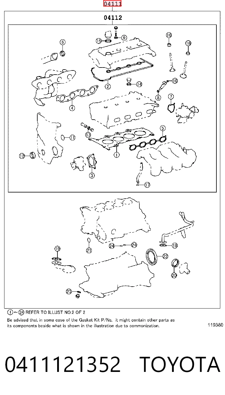 0411121352 Toyota Набір прокладок двигуна