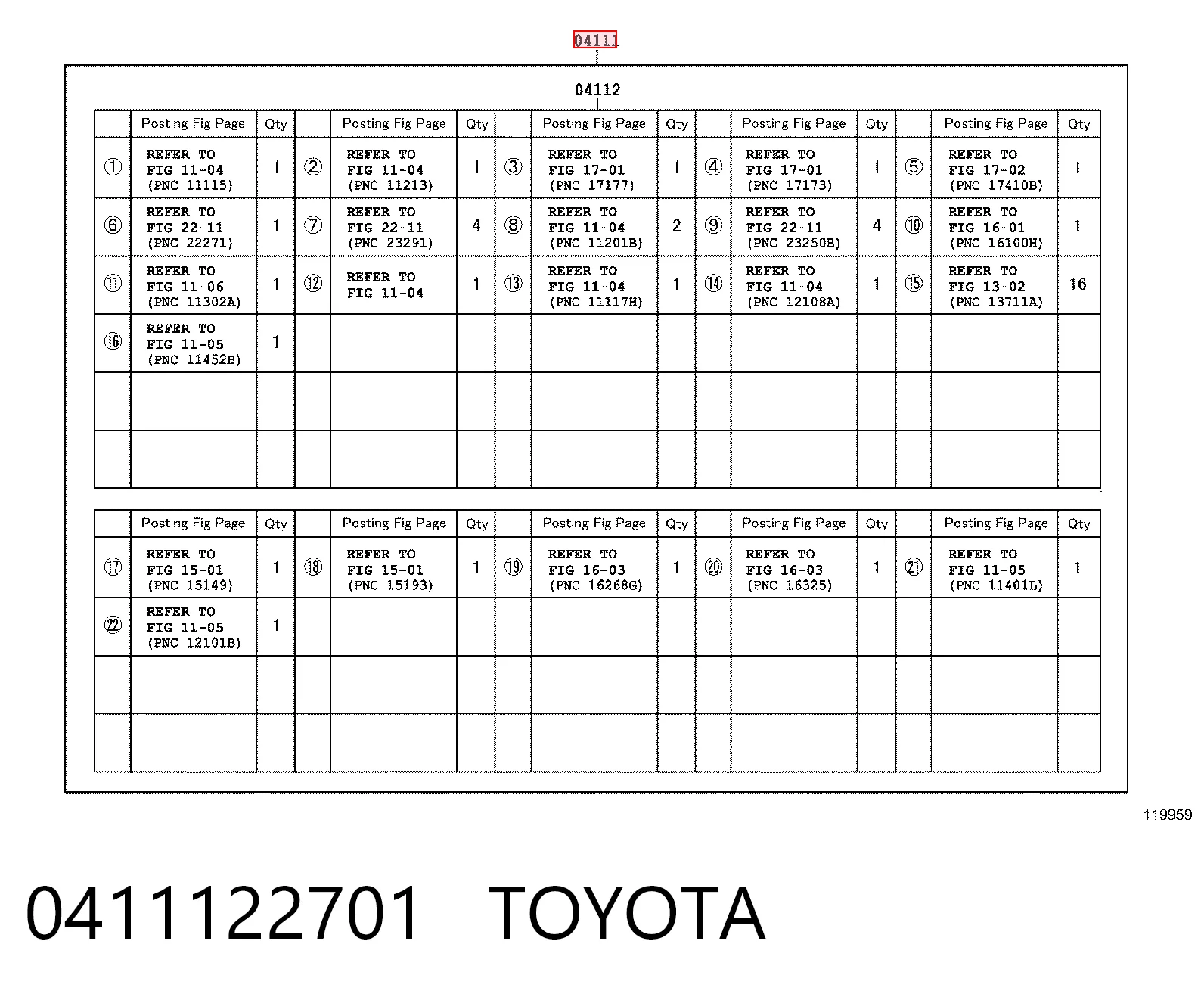 0411122701 Toyota