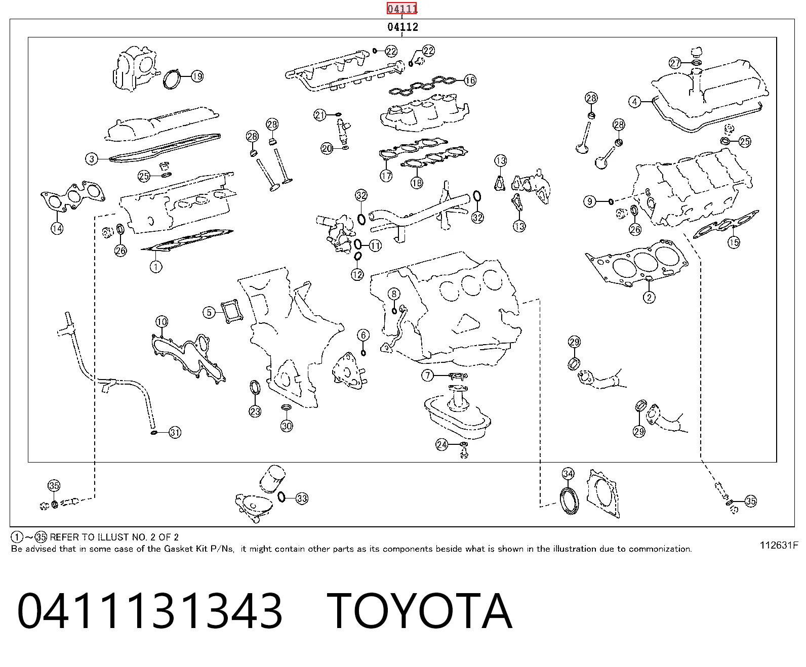 0411131343 Toyota Набір прокладок двигуна