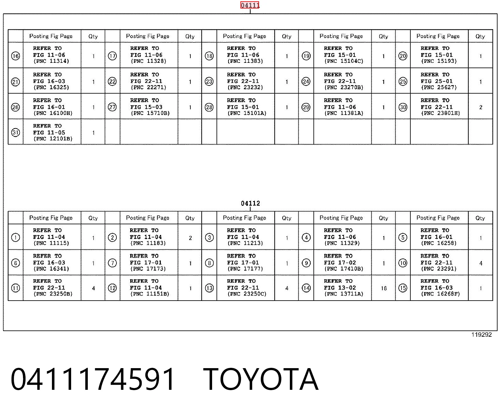 0411174591 Toyota Набір прокладок двигуна