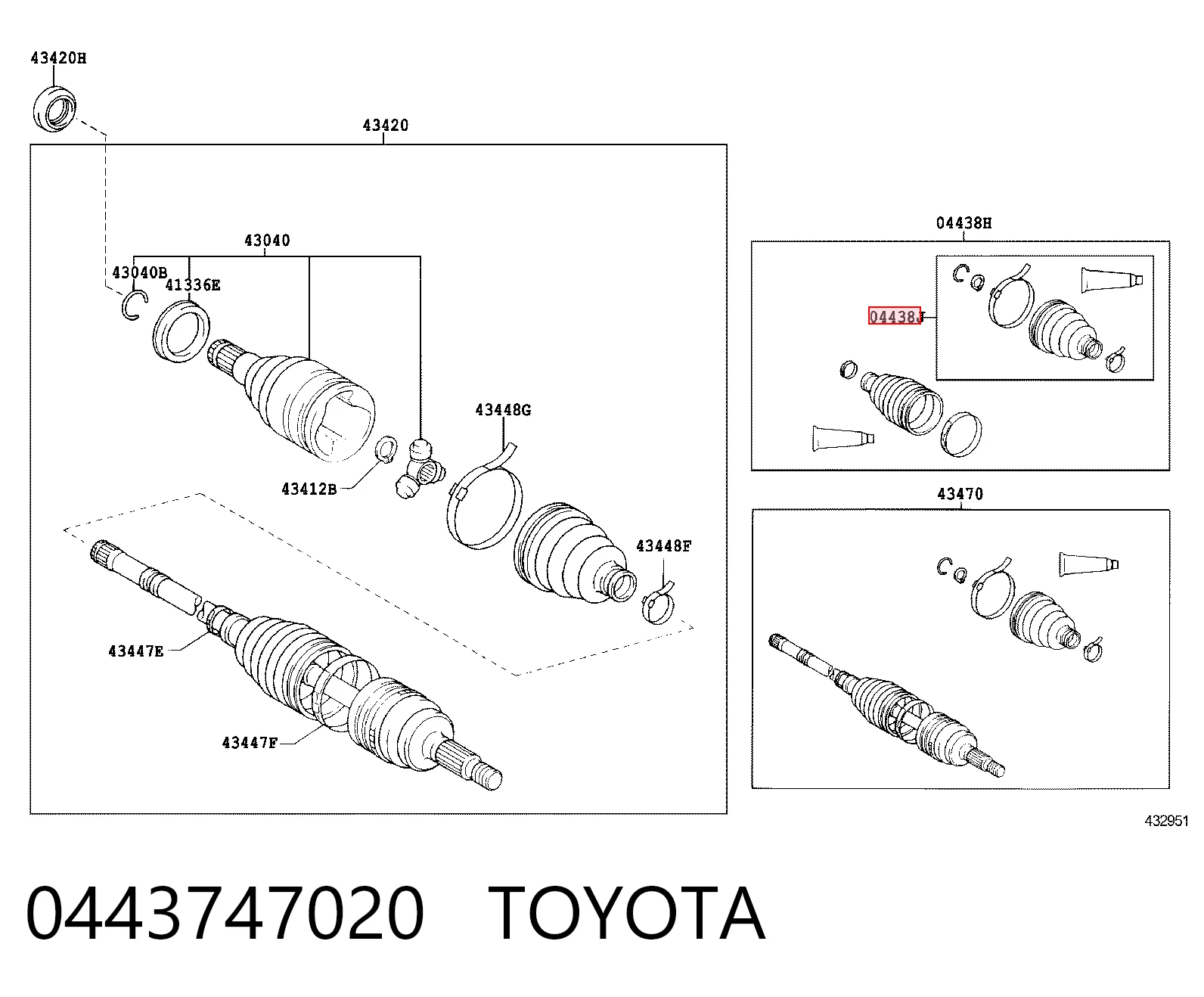0443747020 Toyota Пильник ШРКШ внутрішній, передній півосі