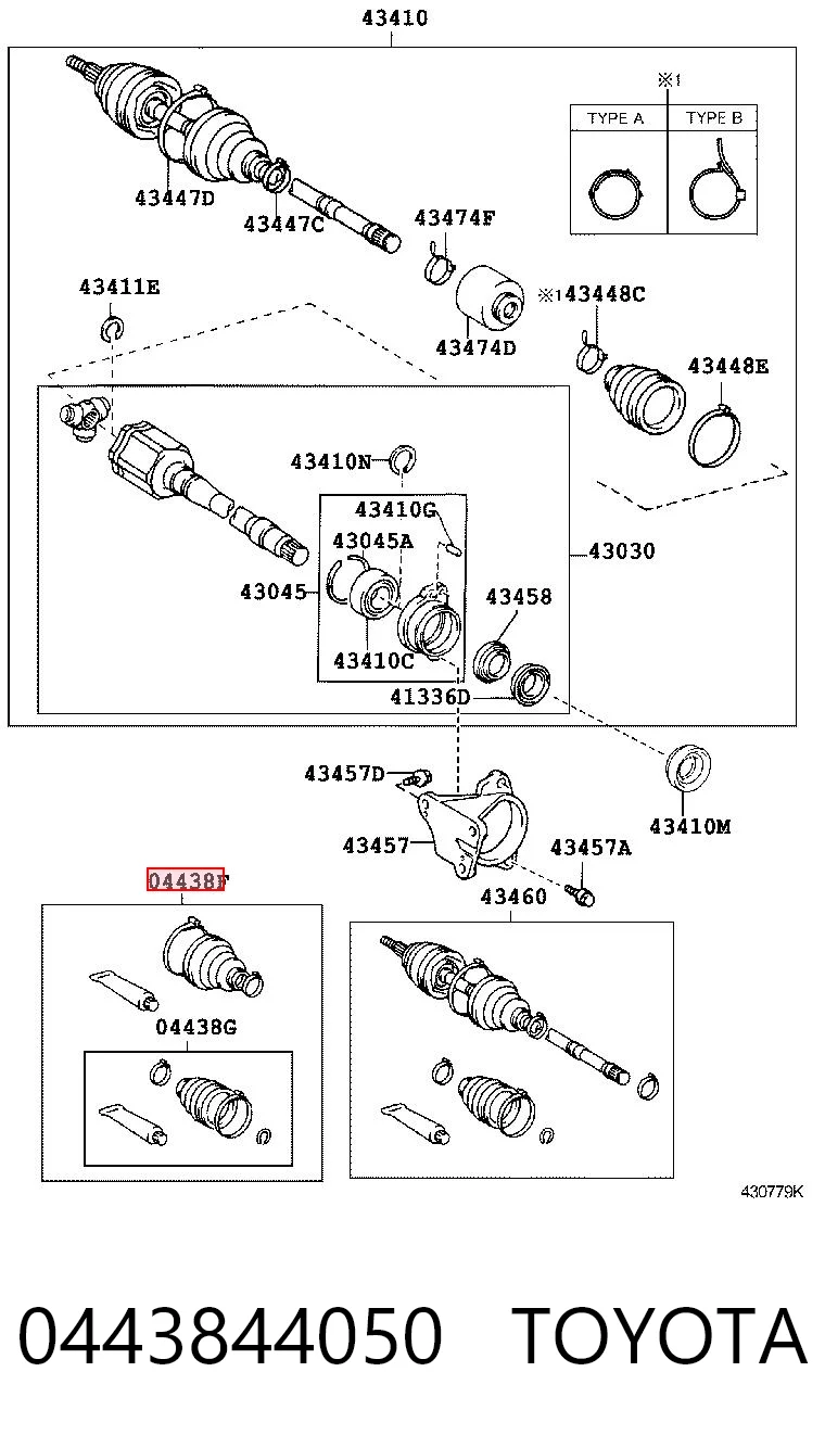 0443844050 Toyota Пильники ШРУСів передній піввісі, комплект
