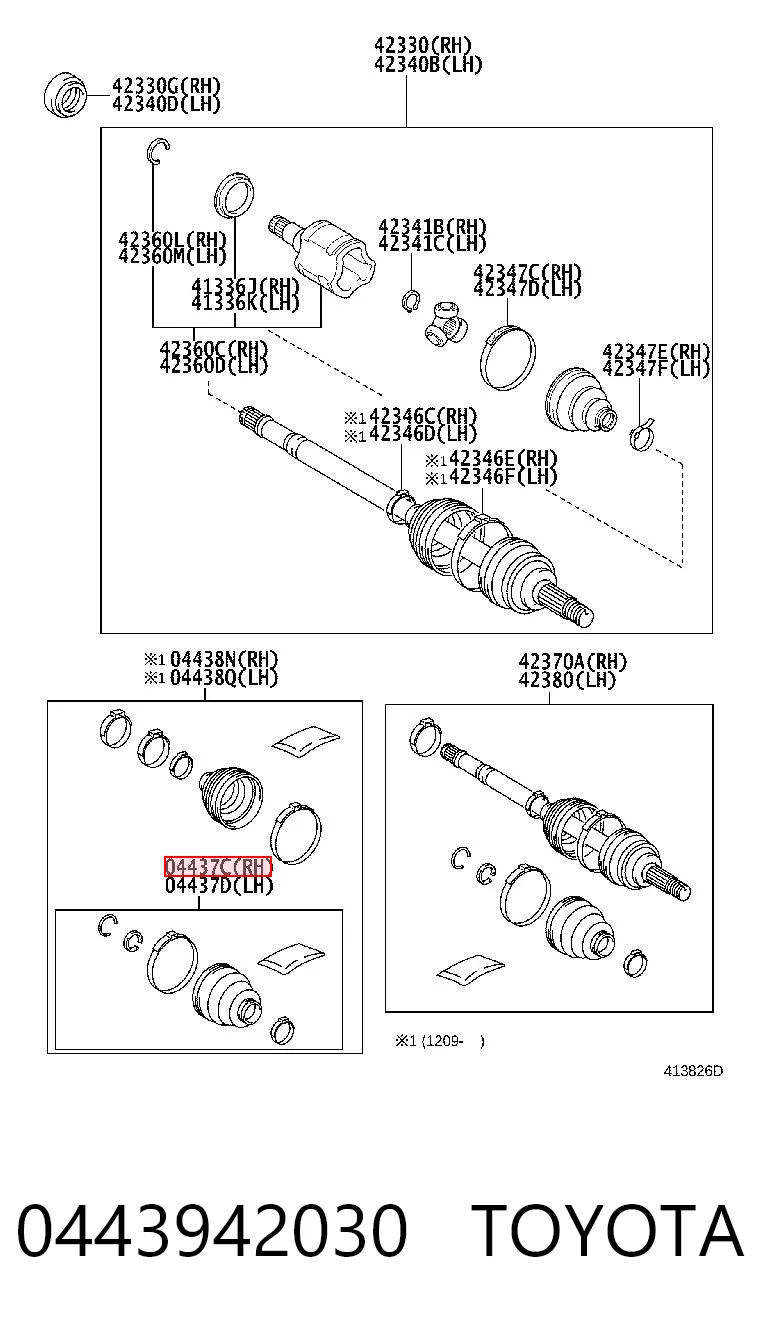 0443942030 Toyota Пильник шарніра кутових швидкостей внутрішній задній