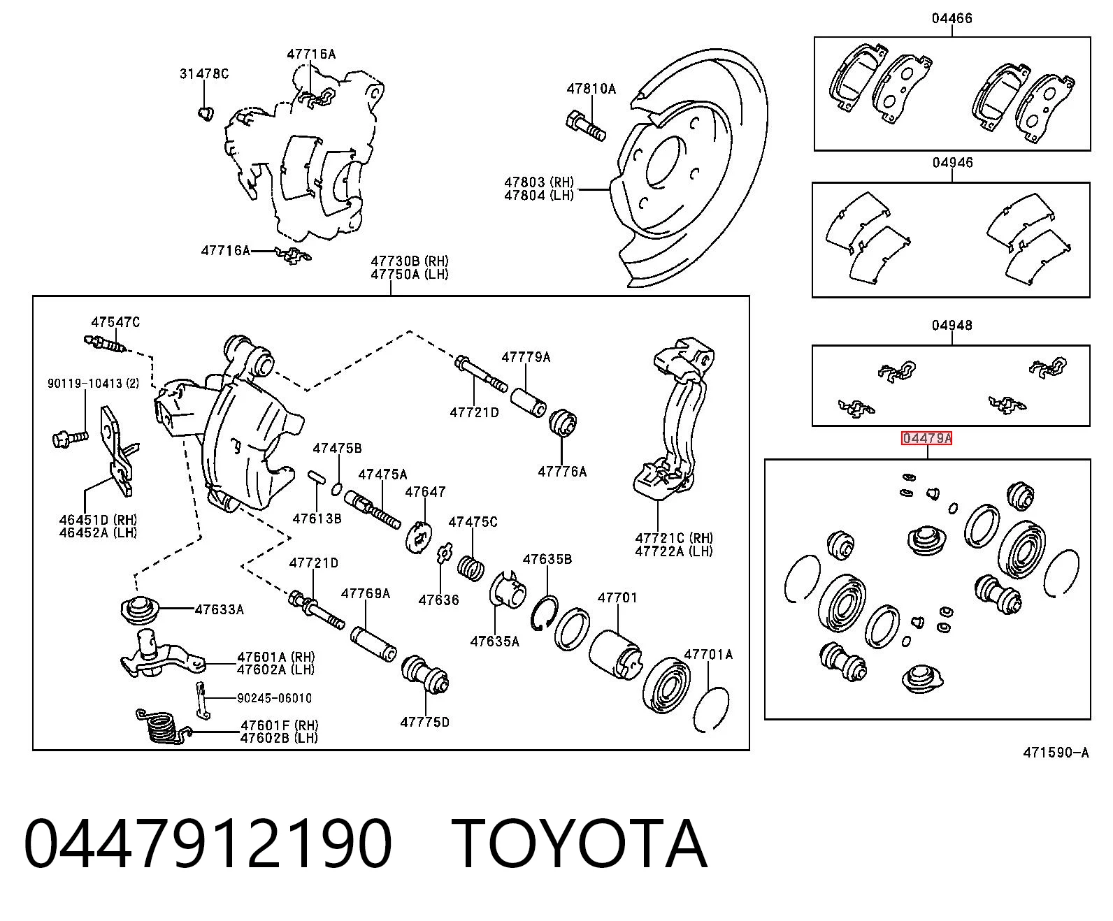 0447912190 Toyota Ремкомплект заднього гальмівного супорта