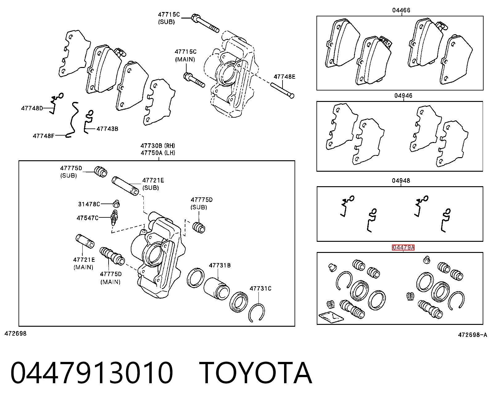 Ремкомплект супорту гальмівного заднього Toyota Prius хетчбек (NHW20) (2003 - 2009) ціна, від 4.43 USD