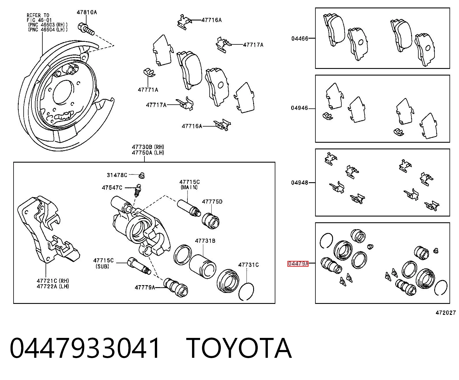 0447933041 Toyota Ремкомплект заднього гальмівного супорта