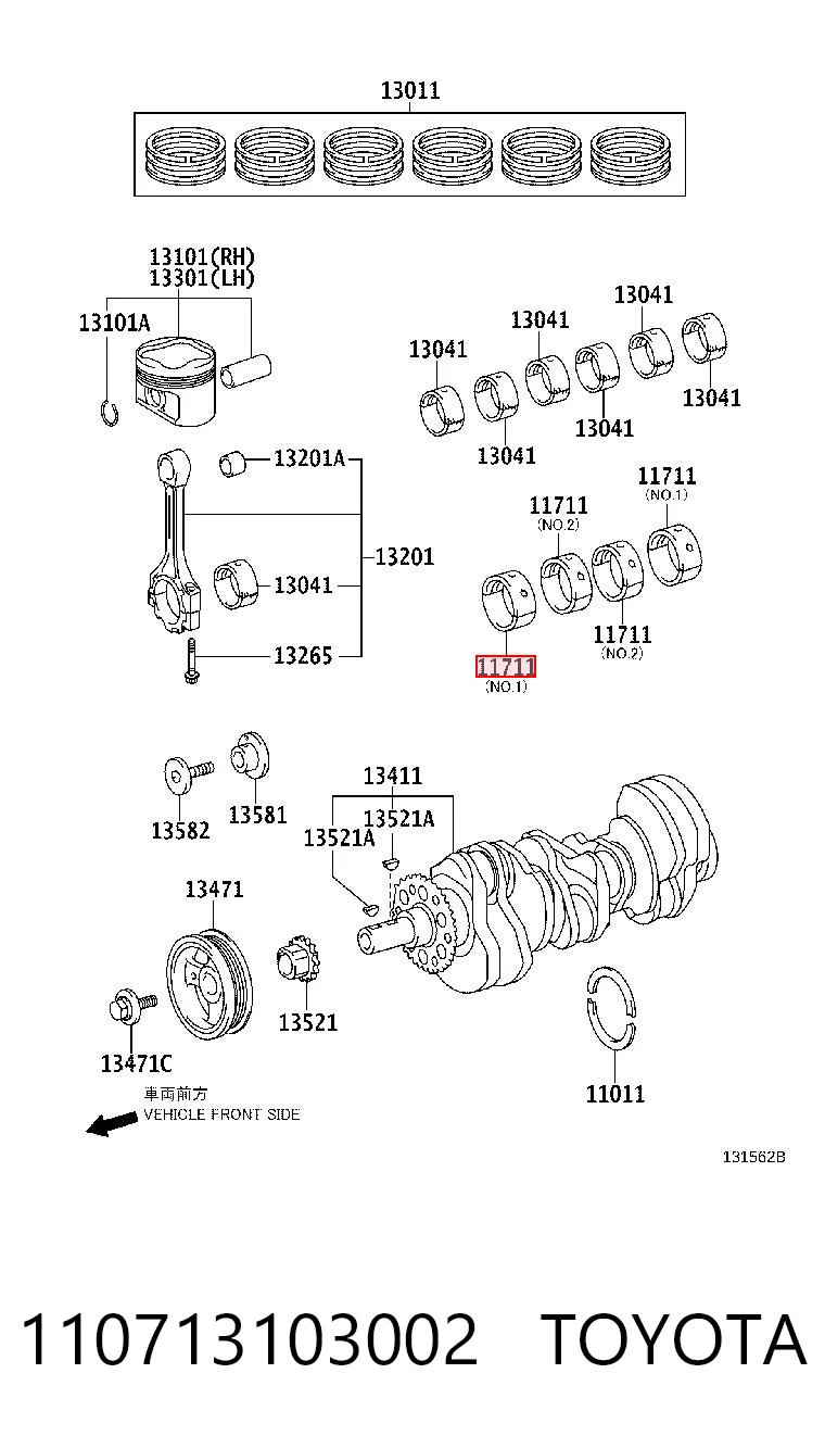 110713103002 Toyota Вкладиші колінвала, корінні, комплект, стандарт (STD)
