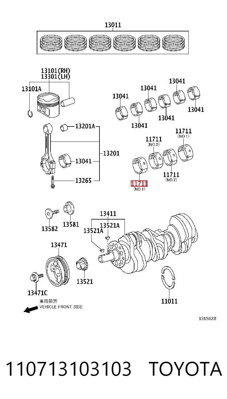 110713103103 Toyota Вкладиші колінвала, корінні, комплект, стандарт (STD)