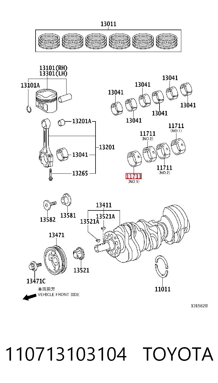 110713103104 Toyota Вкладиші колінвала, корінні, комплект, стандарт (STD)