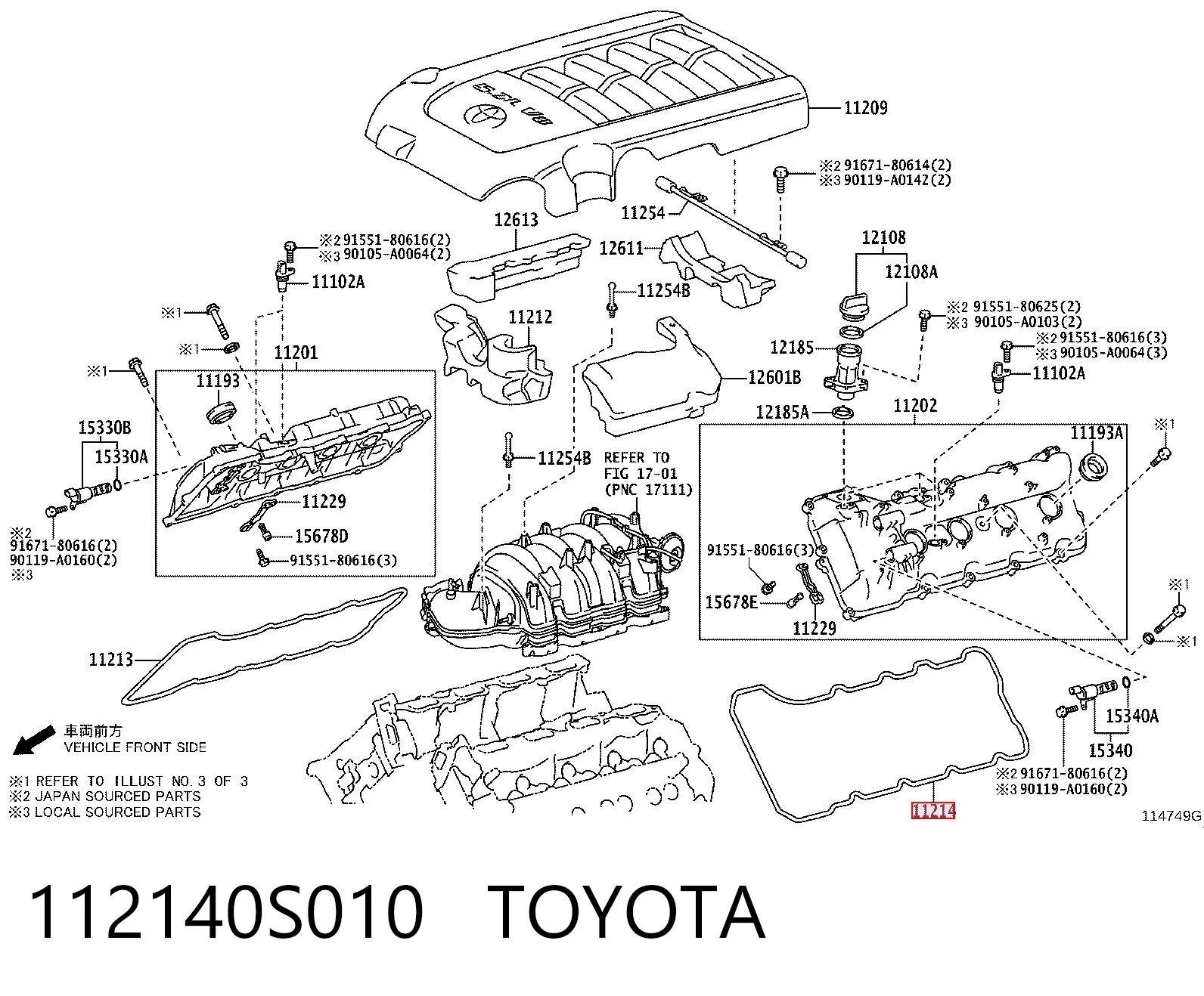 112140S010 Toyota Прокладка клапанної кришки двигуна, ліва