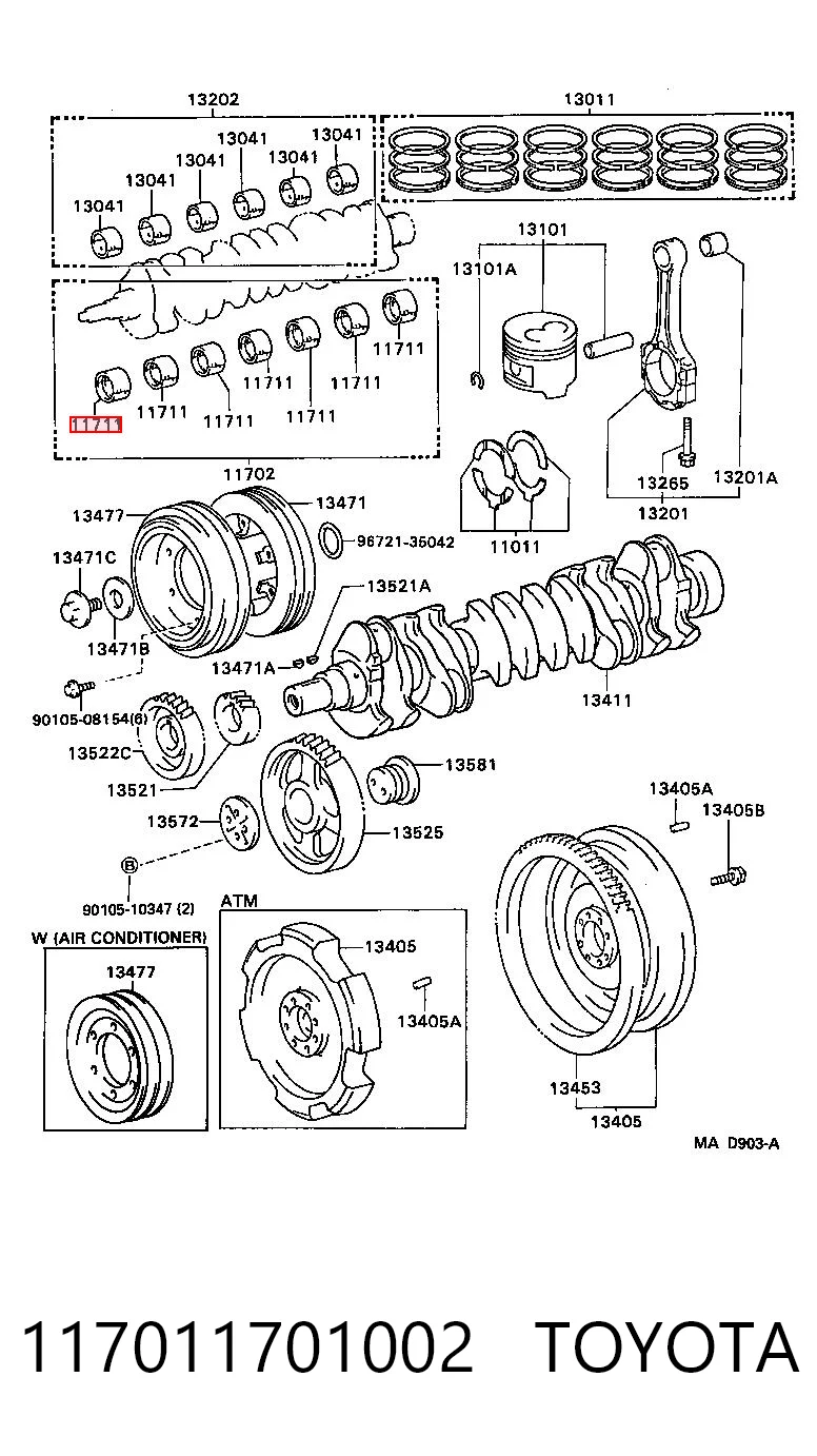 117011701002 Toyota Вкладиші колінвала, корінні, комплект, стандарт (STD)