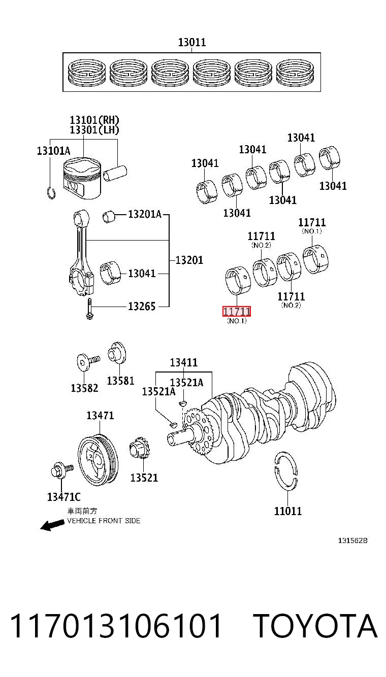 117013106101 Toyota Вкладиші колінвала, корінні, комплект, стандарт (STD)