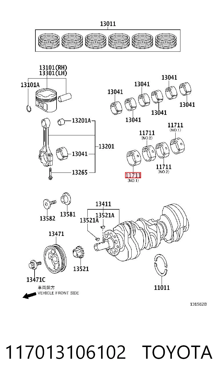 117013106102 Toyota Вкладиші коленвала, корінні, комплект, стандарт (STD)