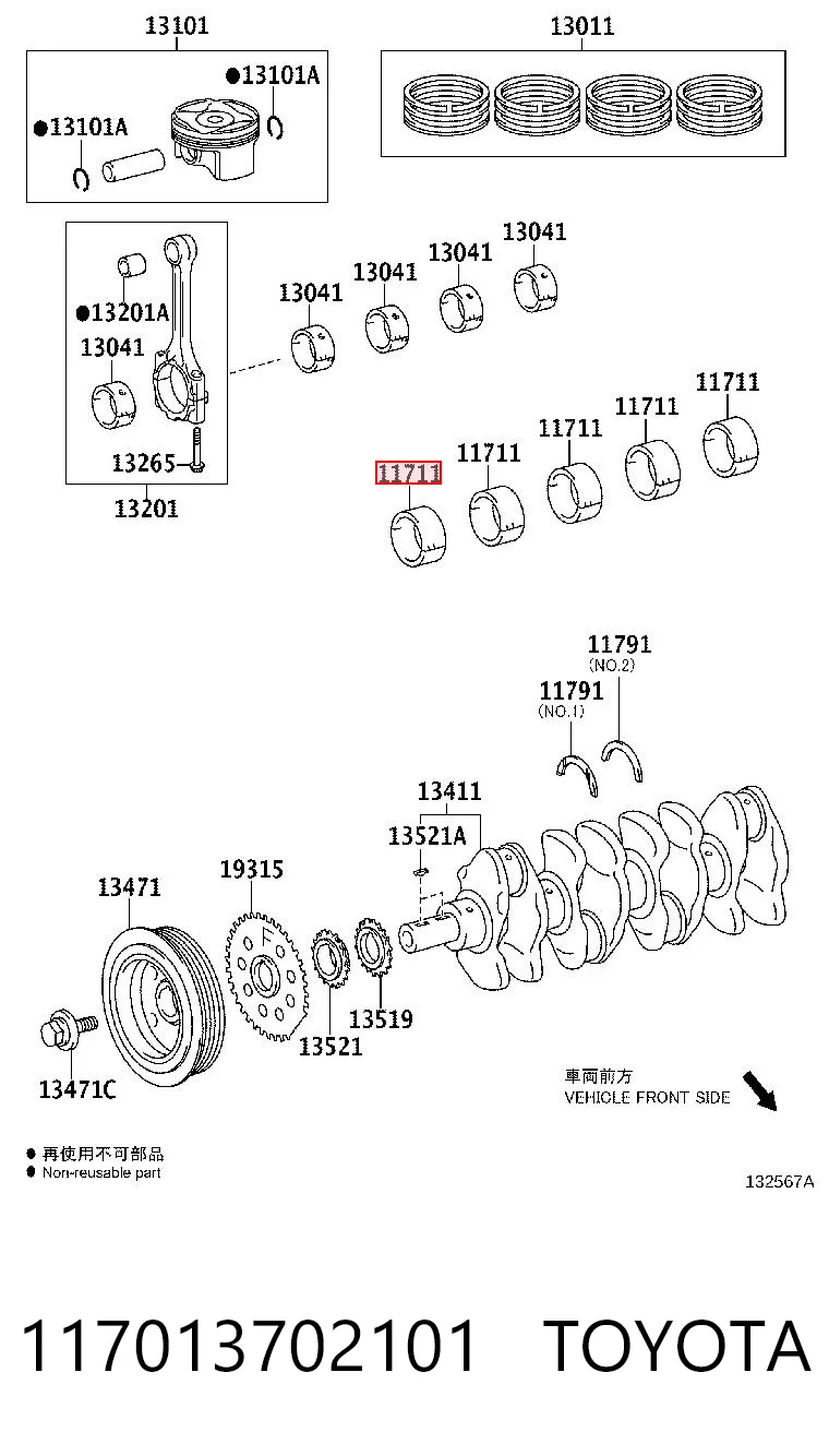 117013702101 Toyota Вкладиші колінвала, корінні, комплект, стандарт (STD)