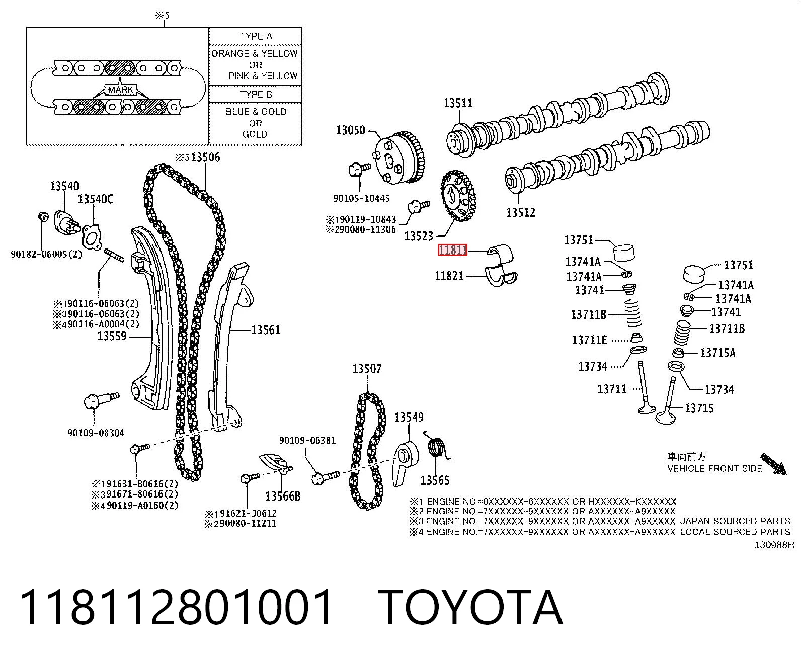 118112801001 Toyota Втулка розподілвалу, на одну шийку, стандарт