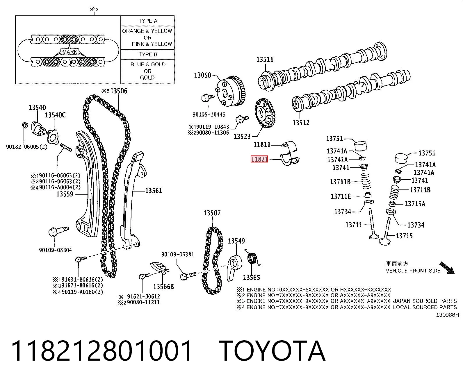 118212801001 Toyota Вкладиш распредвала, стандартний, комплект