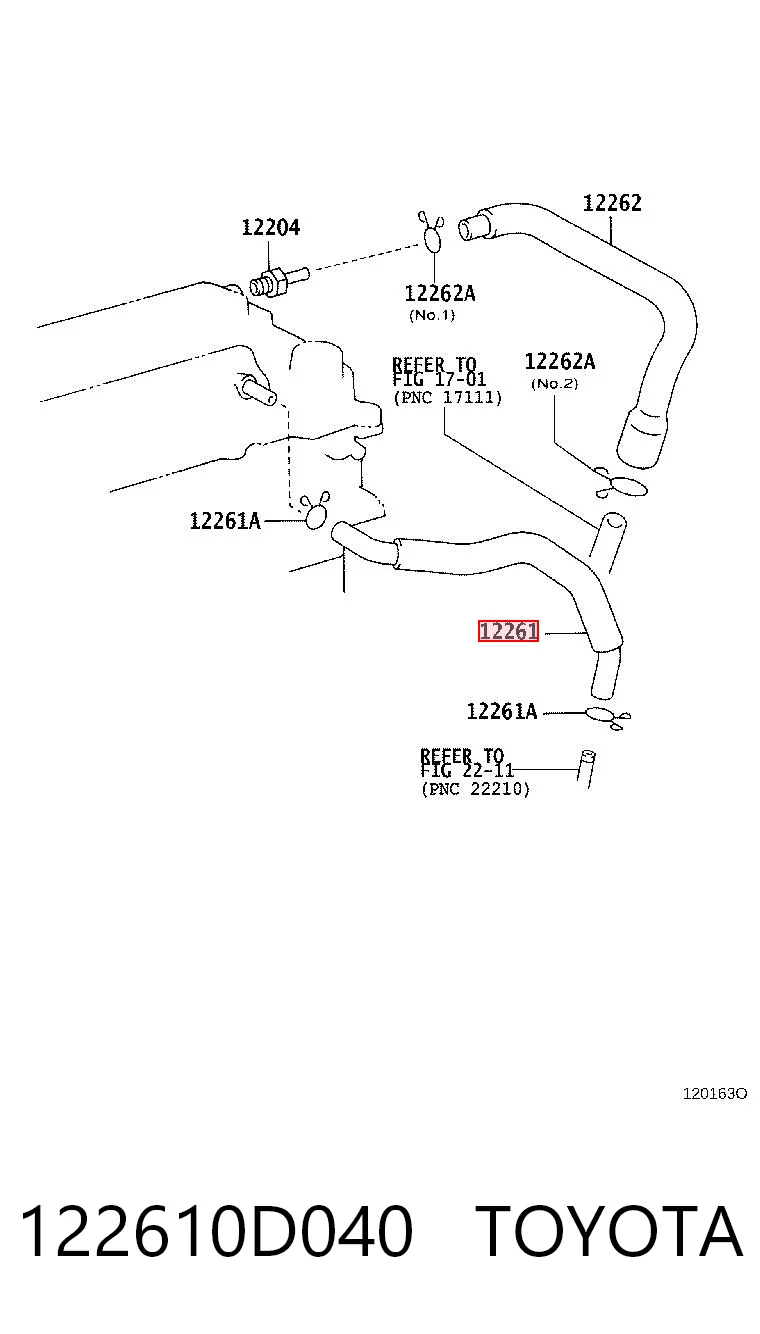 122610D040 Toyota Шланг повітряний вентиляції картера
