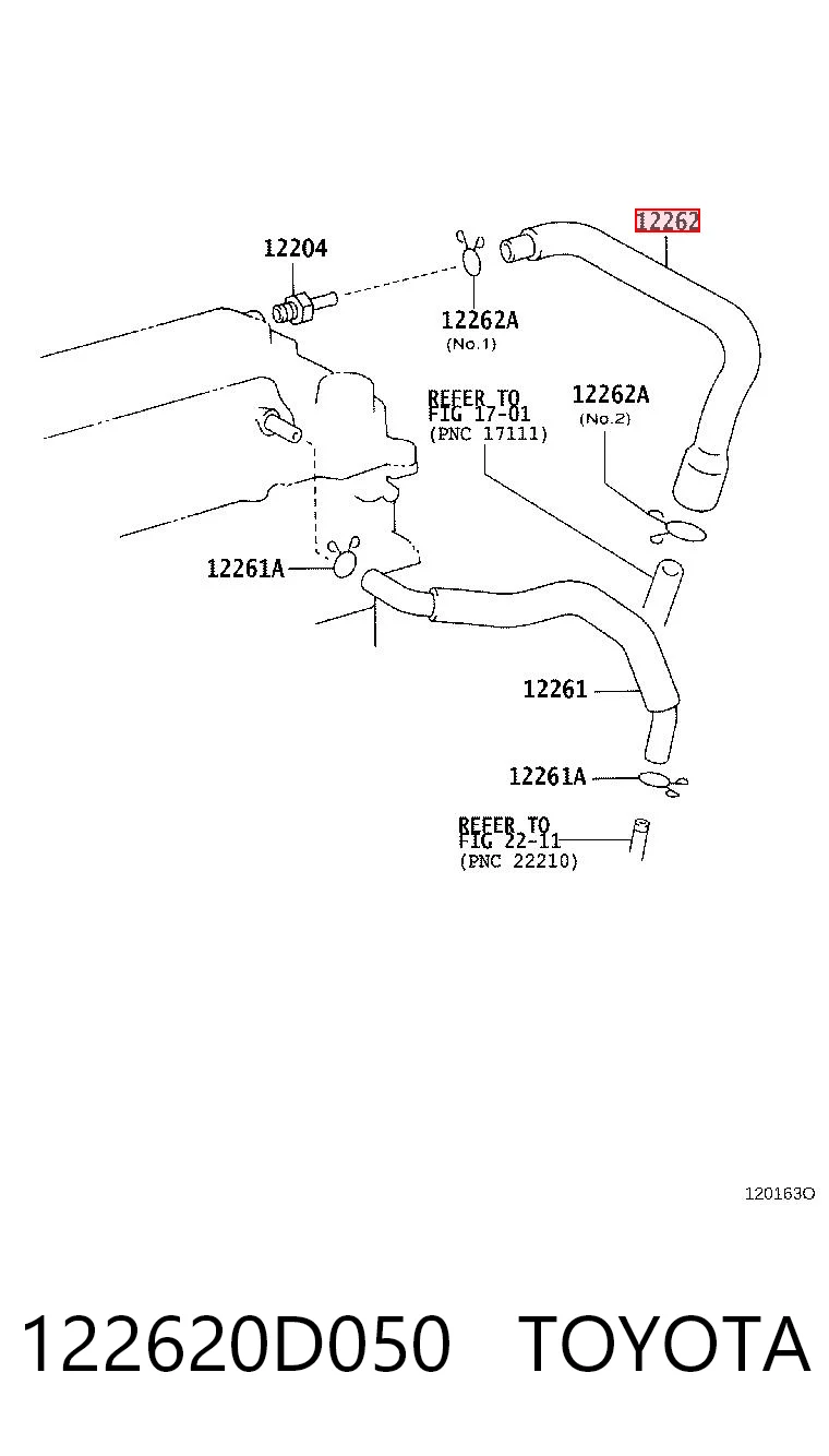 122620D050 Toyota Шланг повітряний вентиляції картера
