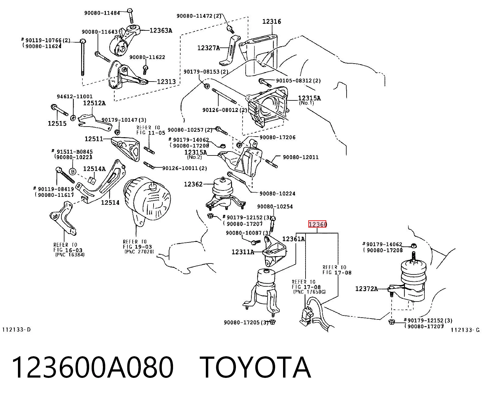 123600A080 Toyota Подушка передньої опори двигуна