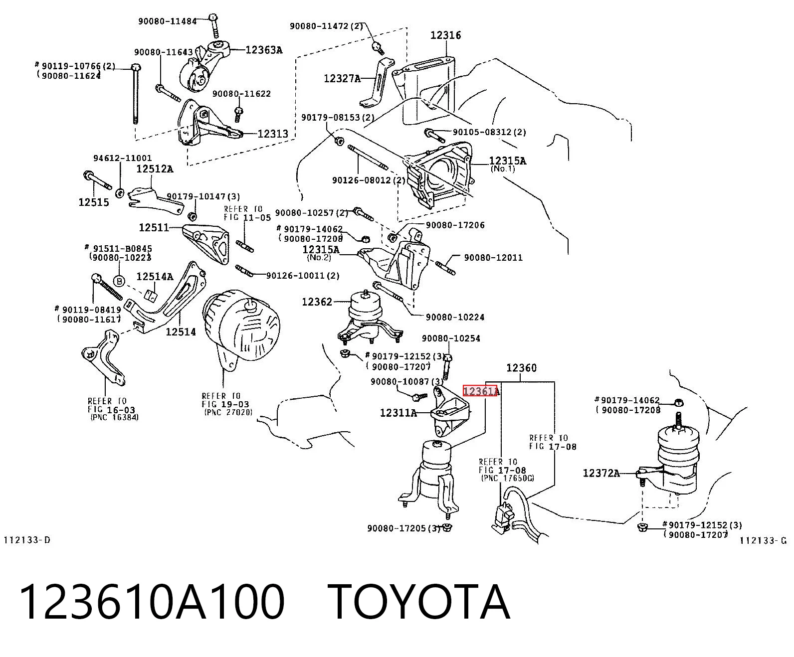 123610A100 Toyota Подушка передньої опори двигуна