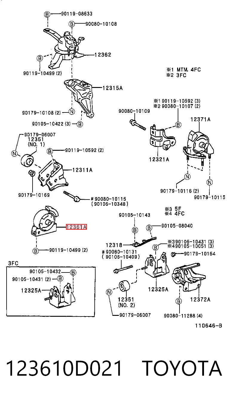 123610D021 Toyota Подушка передньої опори двигуна