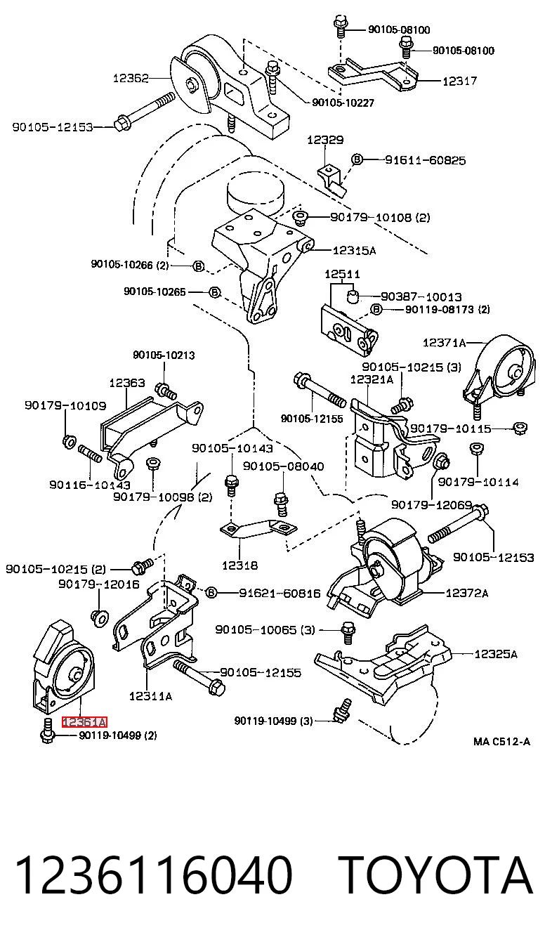 1236116040 Toyota Подушка передньої опори двигуна