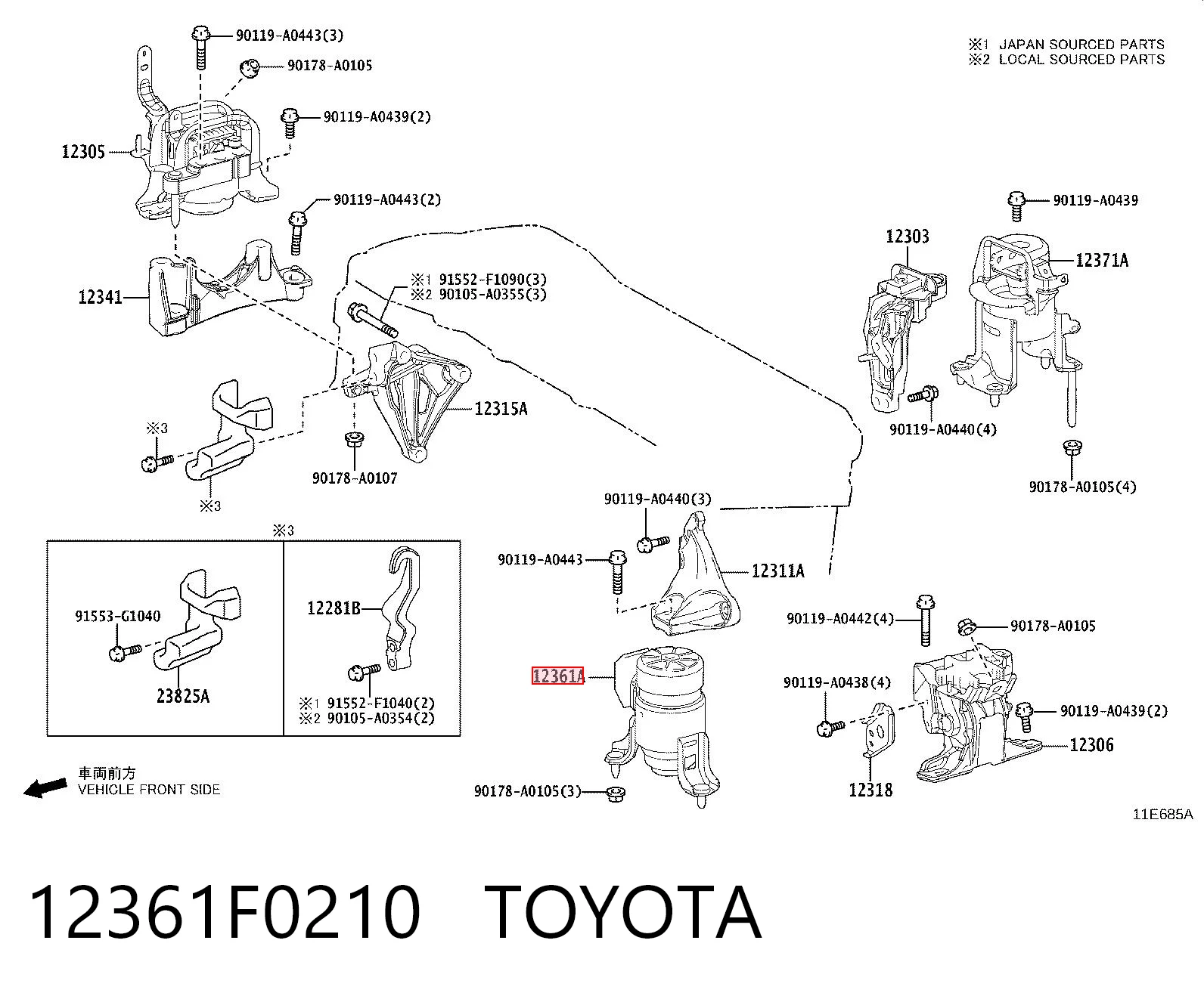 12361F0210 Toyota Подушка передньої опори двигуна