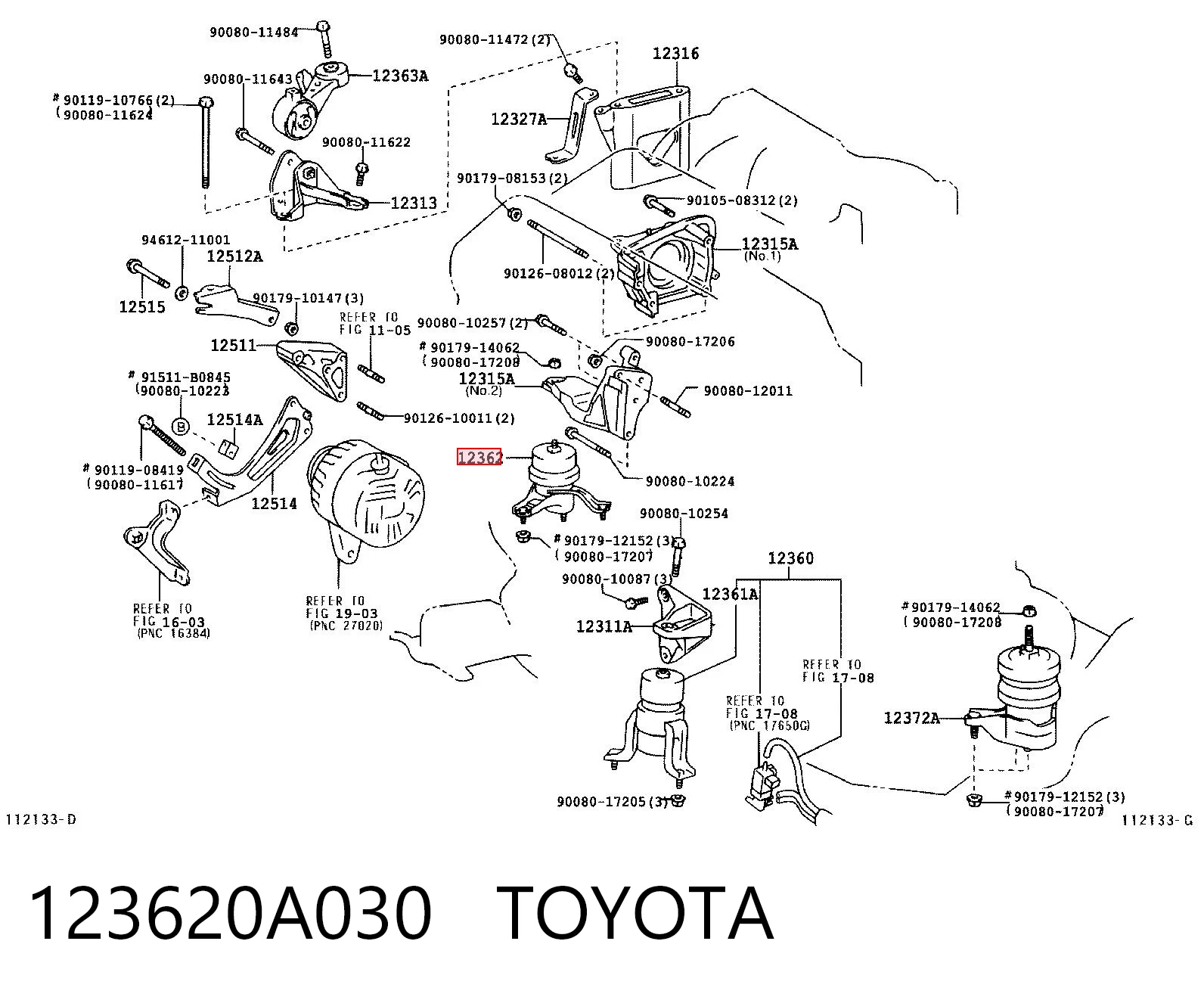 123620A030 Toyota Права подушка мотора