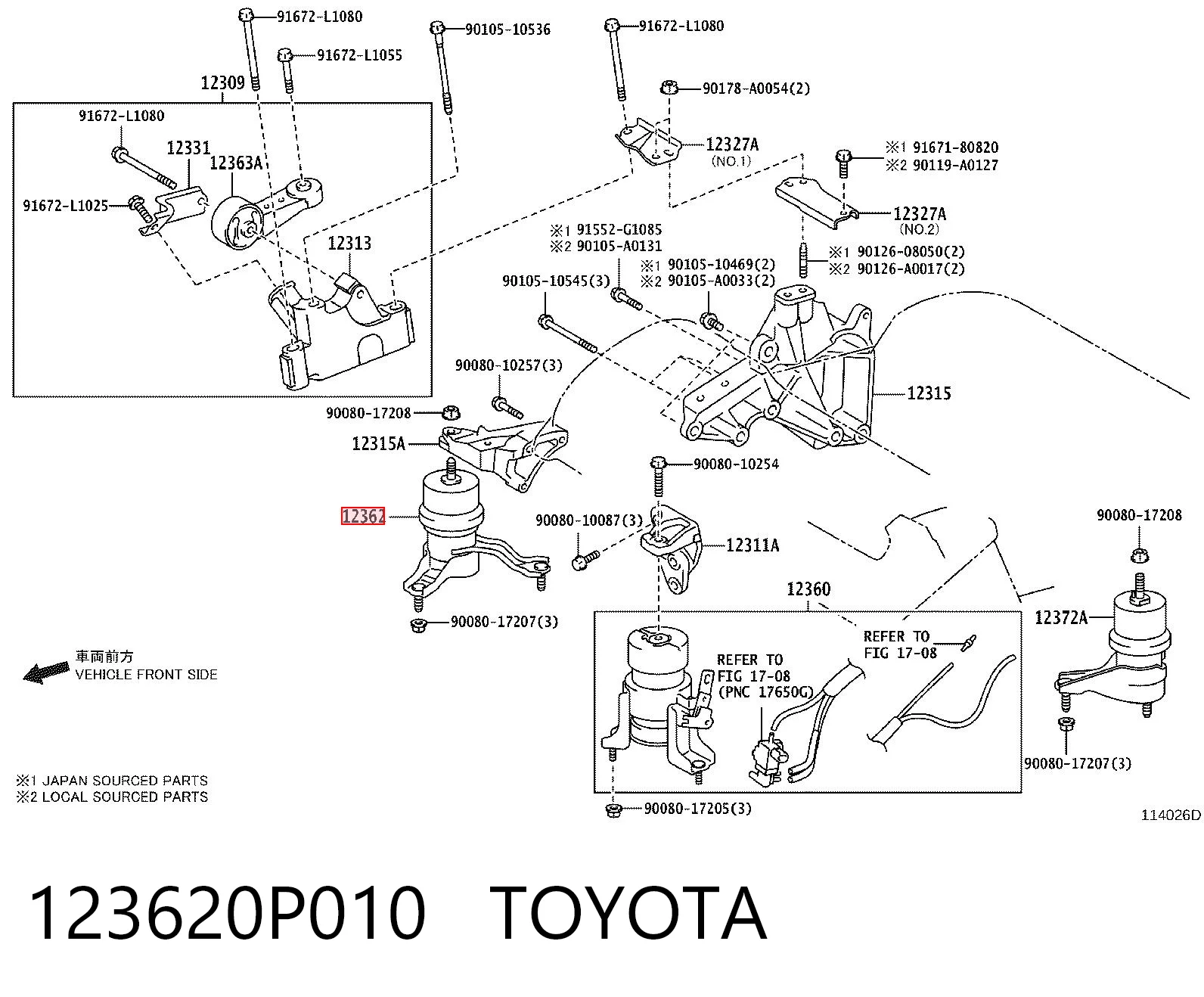 123620P010 Toyota Права подушка мотора