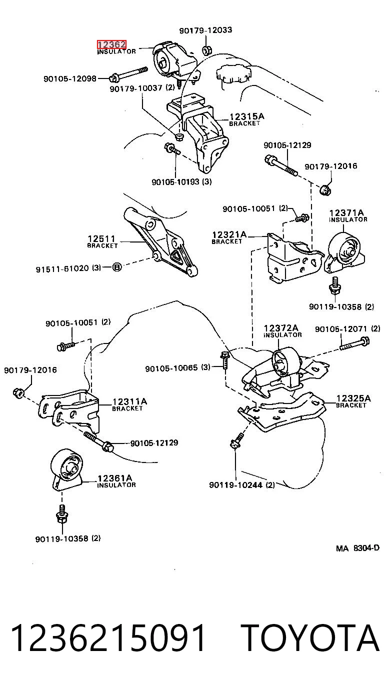 1236215091 Toyota Права подушка мотора