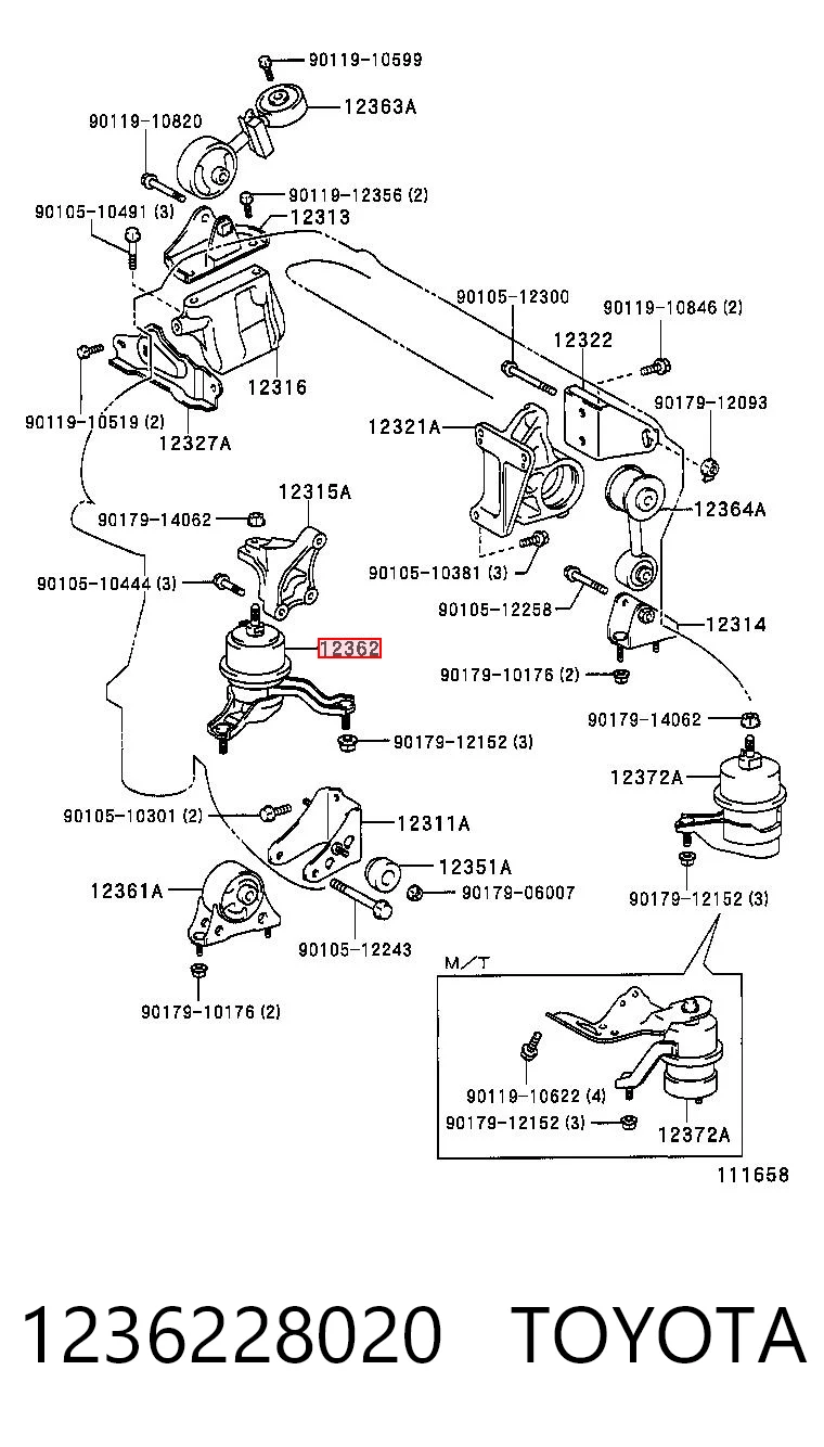1236228020 Toyota Права подушка мотора