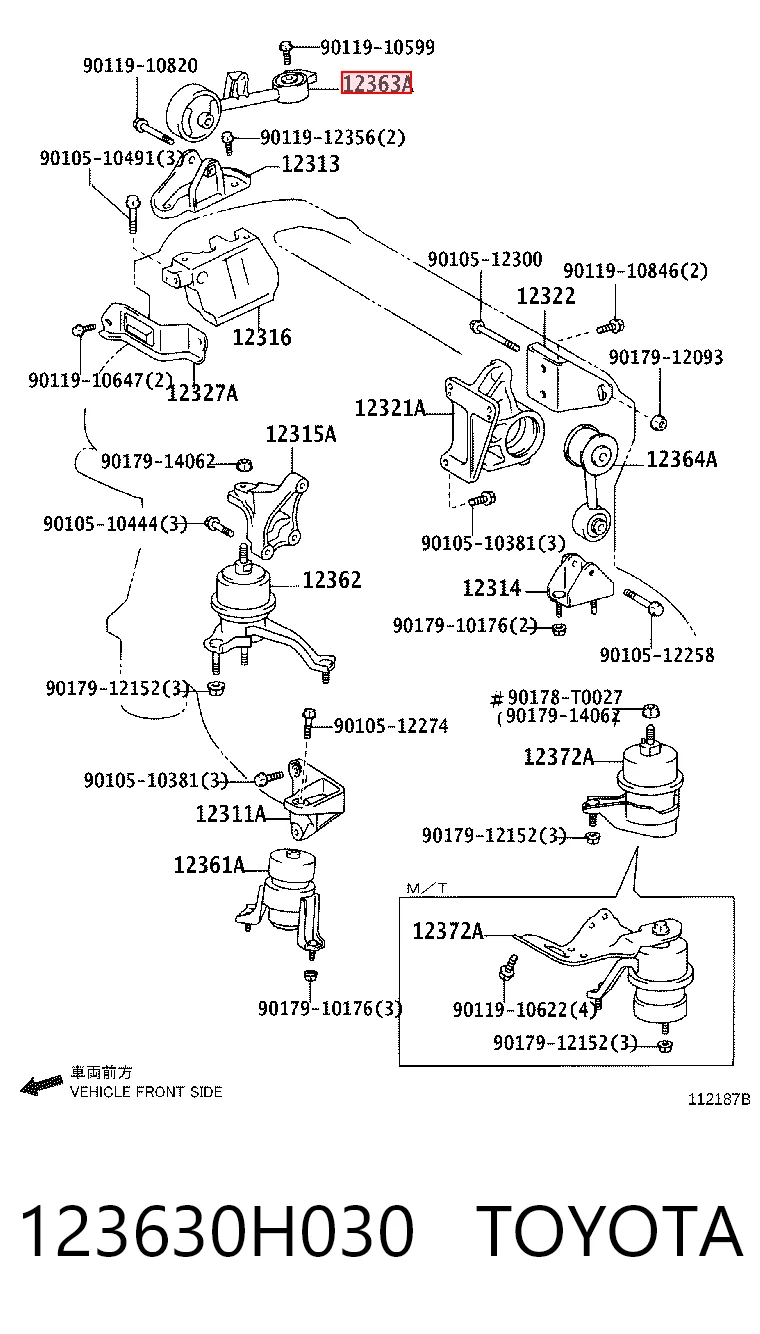 123630H030 Toyota Подушка (опора) двигуна, права верхня