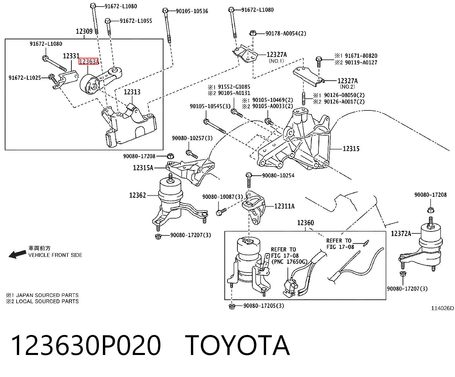 123630P020 Toyota Права подушка мотора