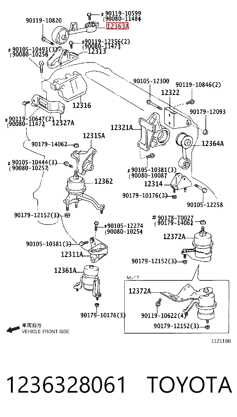 1236328061 Toyota Подушка (опора) двигуна, права верхня