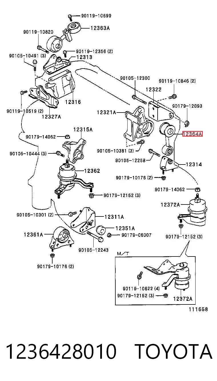 1236428010 Toyota Подушка (опора) двигуна, ліва верхня