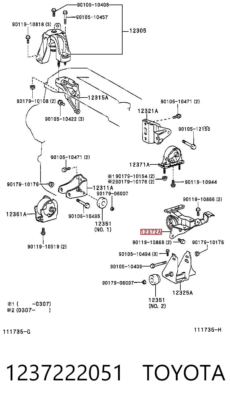 1237222051 Toyota Опора кпп