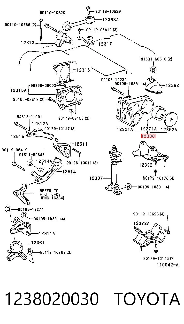 1238020030 Toyota Задня подушка двигуна