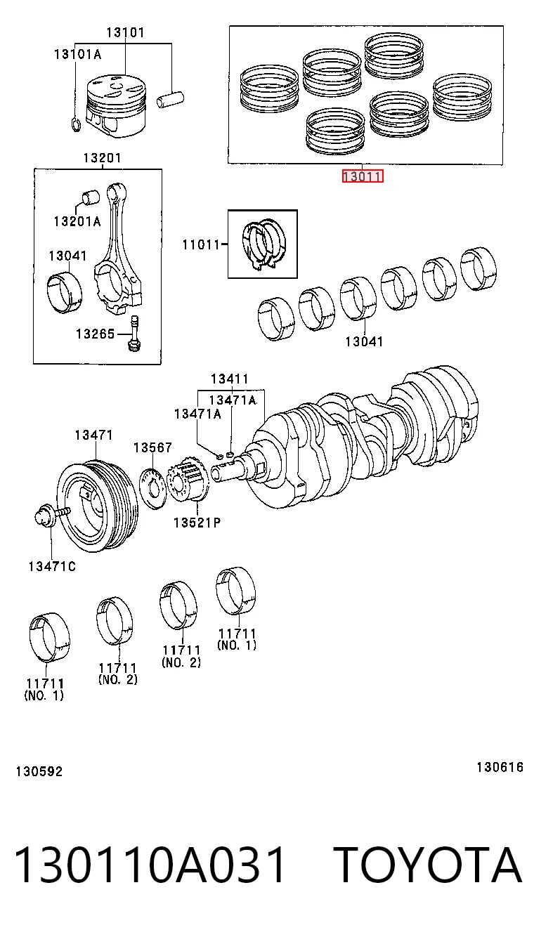 130110A031 Toyota Кільця поршневі комплект на мотор, STD.