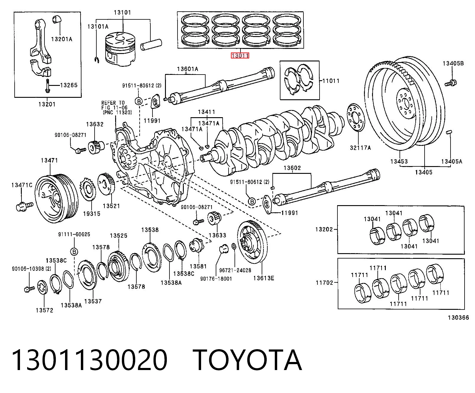 1301130020 Toyota Поршні і шатуни