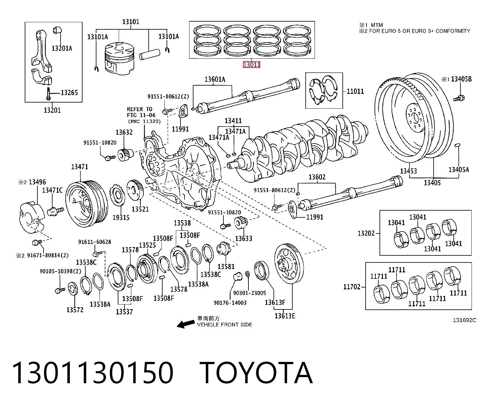 1301130150 Toyota Кільця поршневі комплект на мотор, STD.