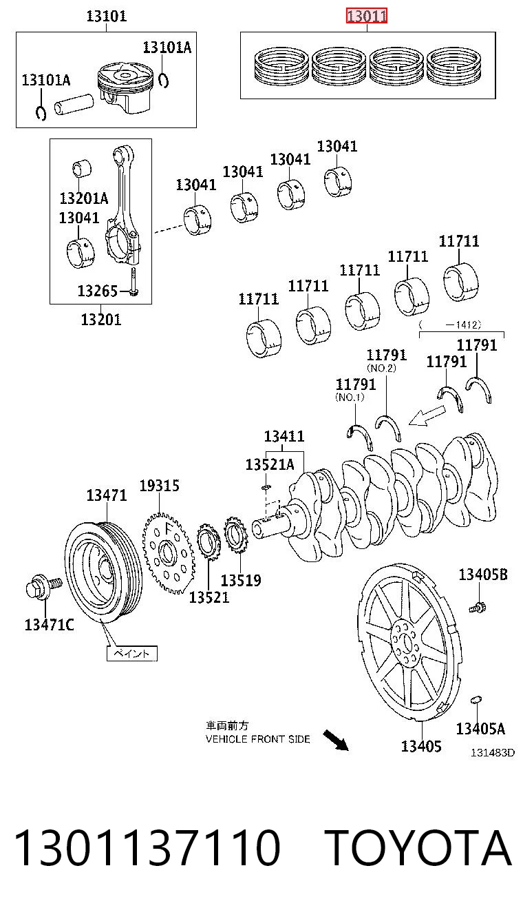 1301137110 Toyota Кільця поршневі комплект на мотор, STD.
