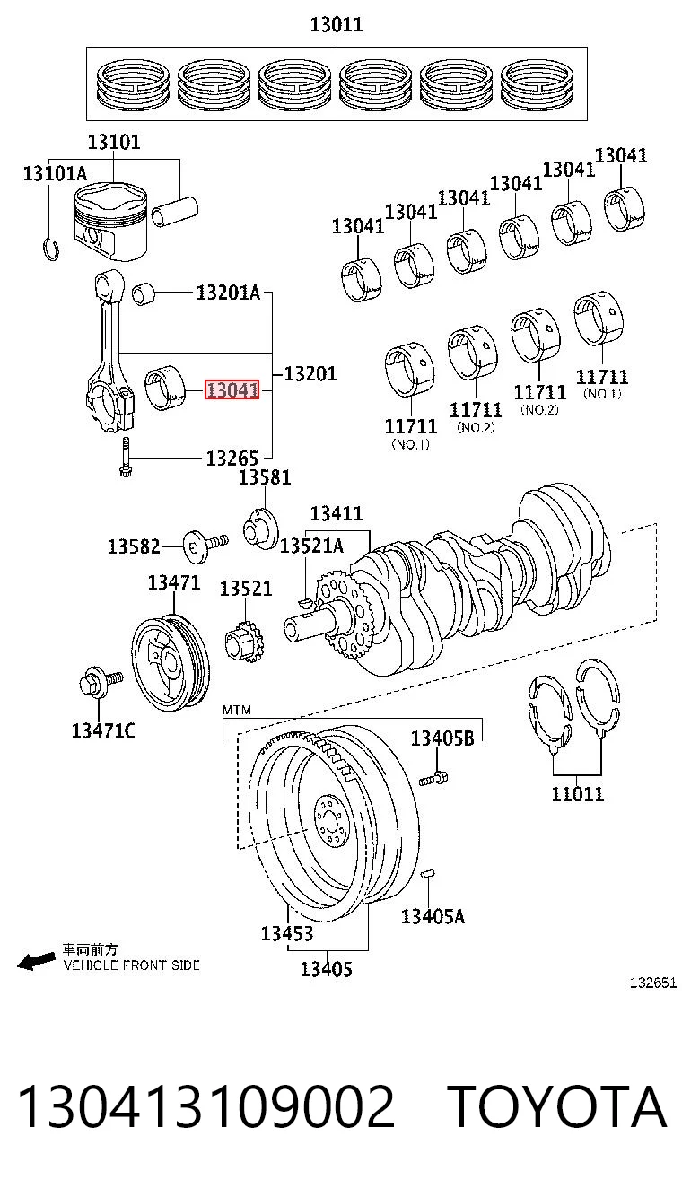 130413109002 Toyota Вкладиші колінвала, корінні, комплект, 2-й ремонт (+0,50)