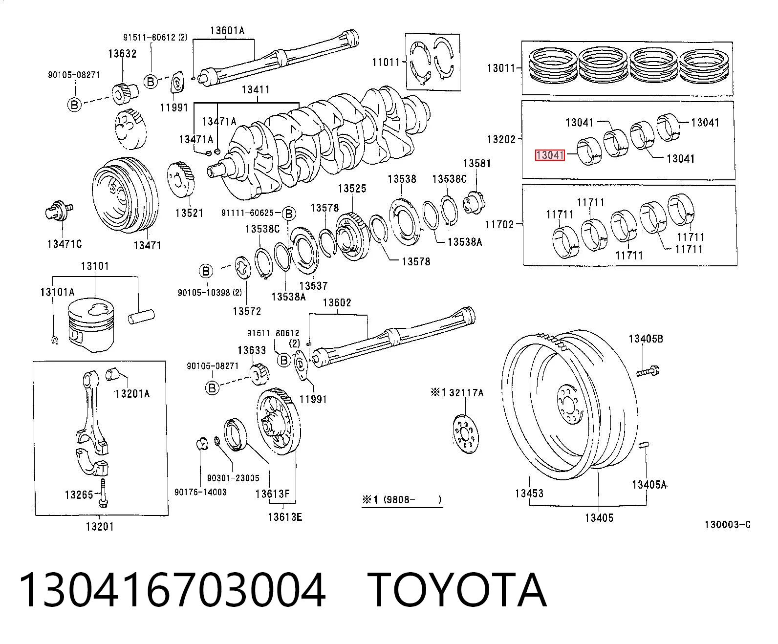 130416703004 Toyota Комплект підшипників ковзання коленвалу
